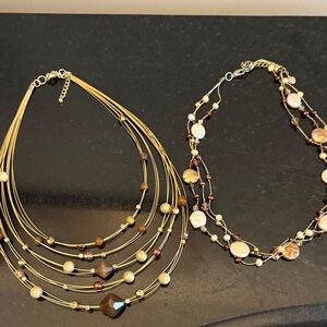 Multi-Strand Gold and Brown Beaded Necklace - Women Jewelry - includes both